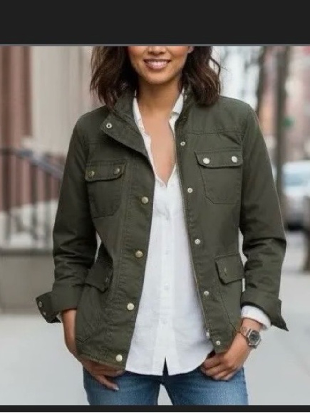 J. Crew Olive Green Field Jacket with Brass Buttons